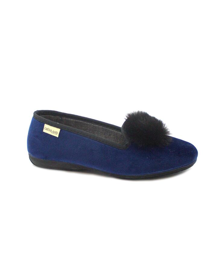 GRUNLAND TAXI PA1155 blu scarpe donna pantofola in tessuto pelo morbido