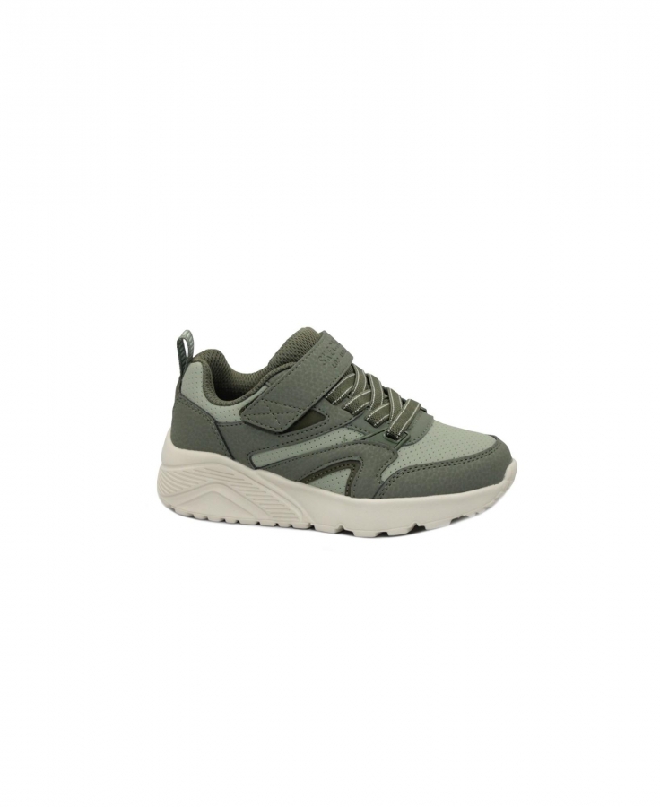 SKECHERS 403640L UNO LITE olive verde scarpe bambino sneakers strappo laccio elastico