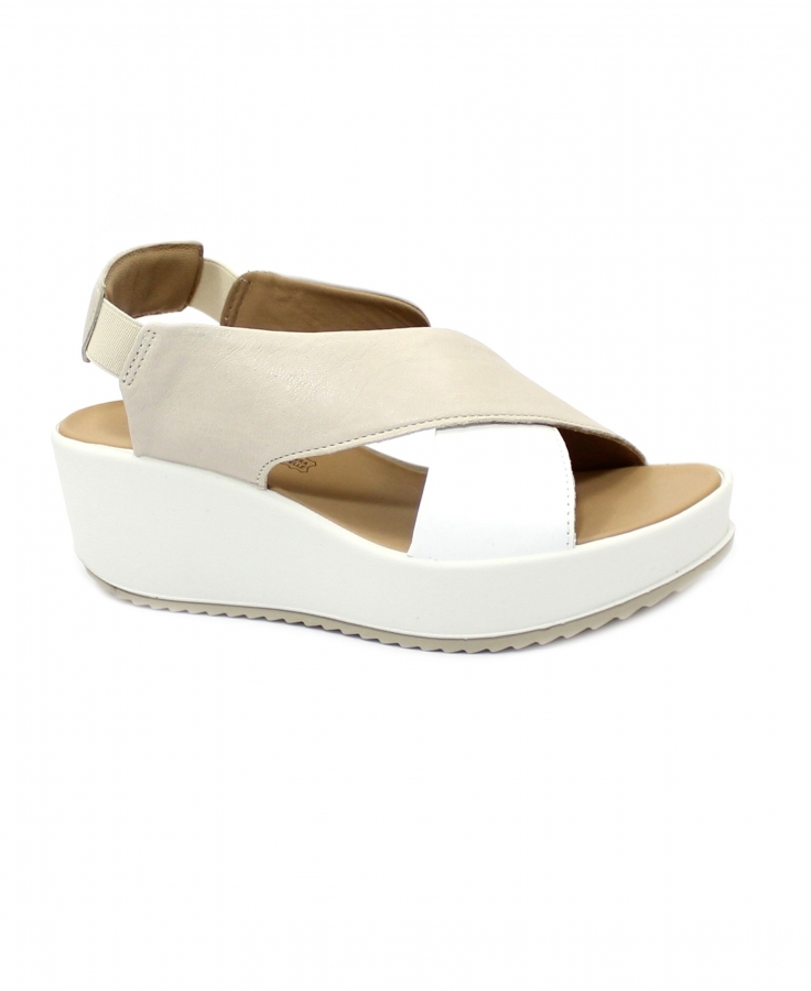 IGI&CO 5668811 panna beige scarpe donna sandali pelle elastico incrocio zeppa