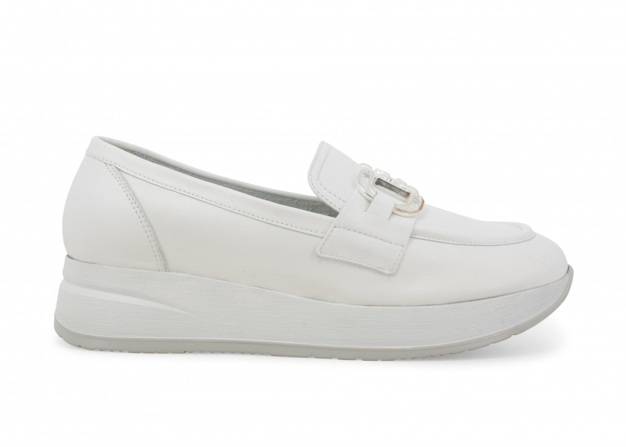 Sneakers mocassino donna in pelle bianco r20088