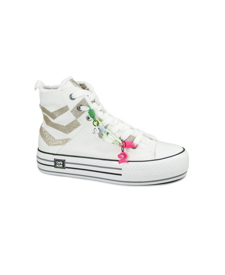 CAFè NOIR DM9504 burro scarpe donna sneakers mid lacci platform tessuto glitter accessorio removibile frange