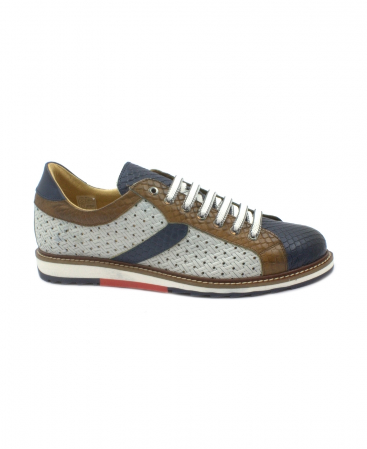 EXTON 8831 marine blu scarpe uomo sportive casual lacci pelle forata