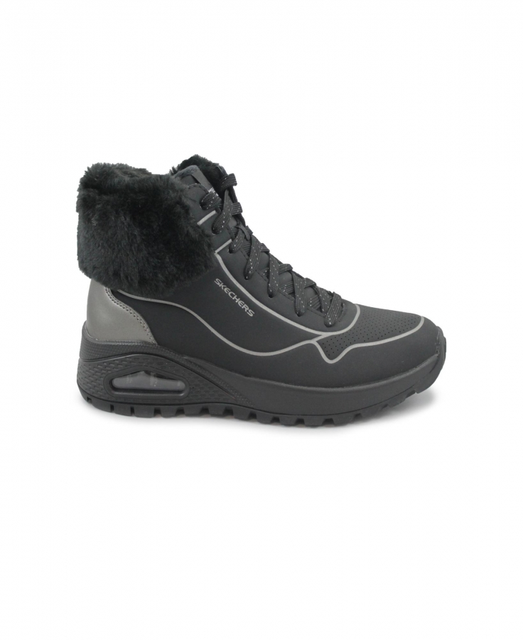 SKECHERS 167993 UNO RUGGED FALL SHIMMER BLACK nero scarpe donna scarponcino lacci zip