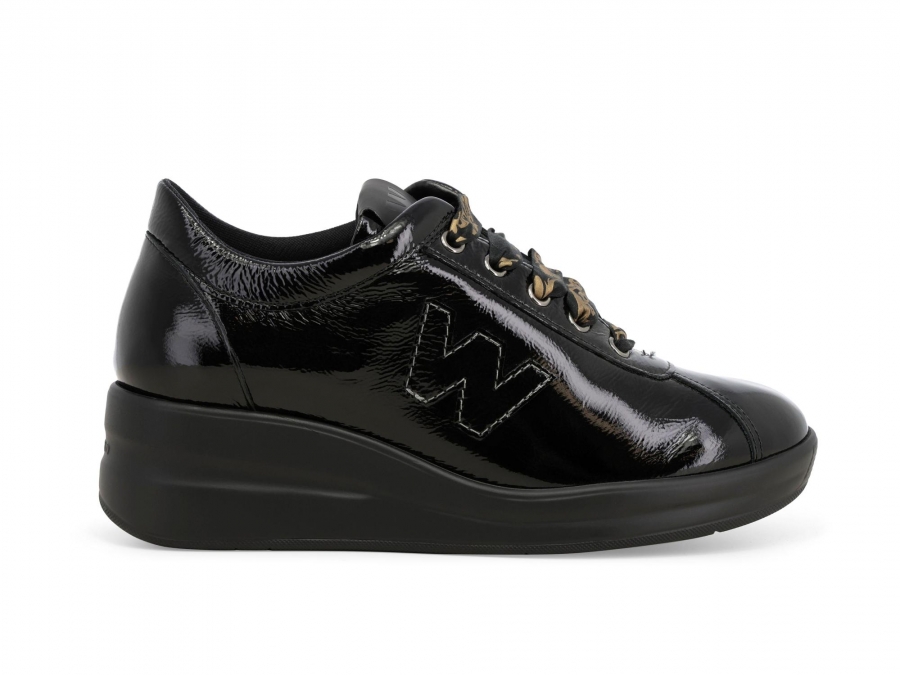 Sneakers donna in vernice comode nero r25656z