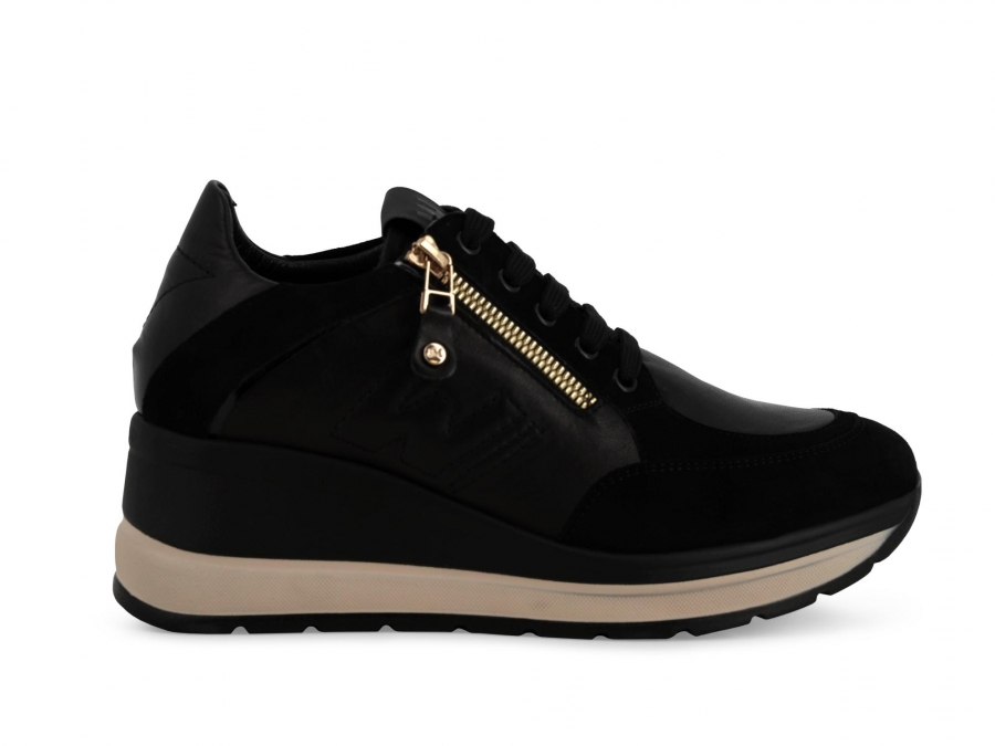 Sneakers donna in pelle e camoscio nero r25553z