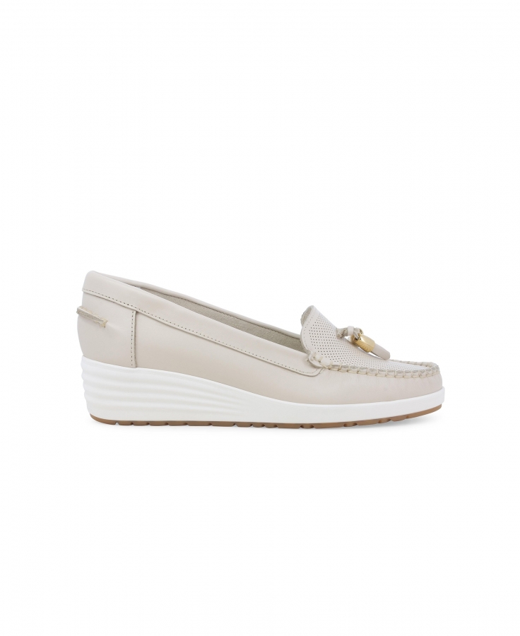 MELLUSO 01027 vaniglia scarpe donna mocassino zeppa pelle