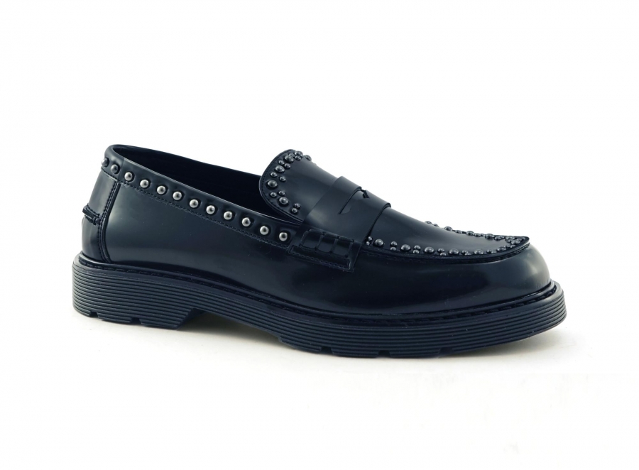 VSI BASKO mocassini vegan neri lucidi college borchie scarpe vegan Made in Italy