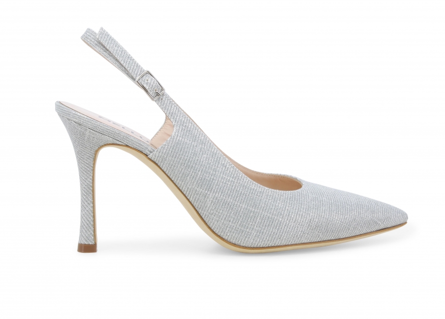 Décolleté donna slingback in tessuto argento d188