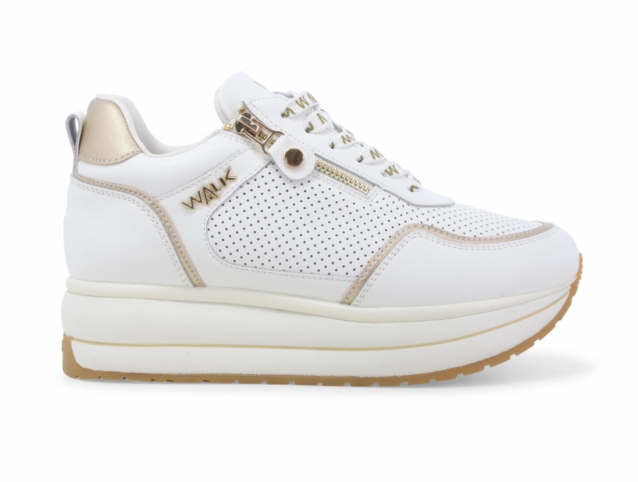 Sneakers platform donna in pelle bianco k60039