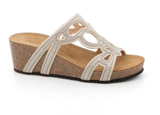 GRUNLAND ERSI CB2526 platino ciabatte donna zeppa pelle glitter