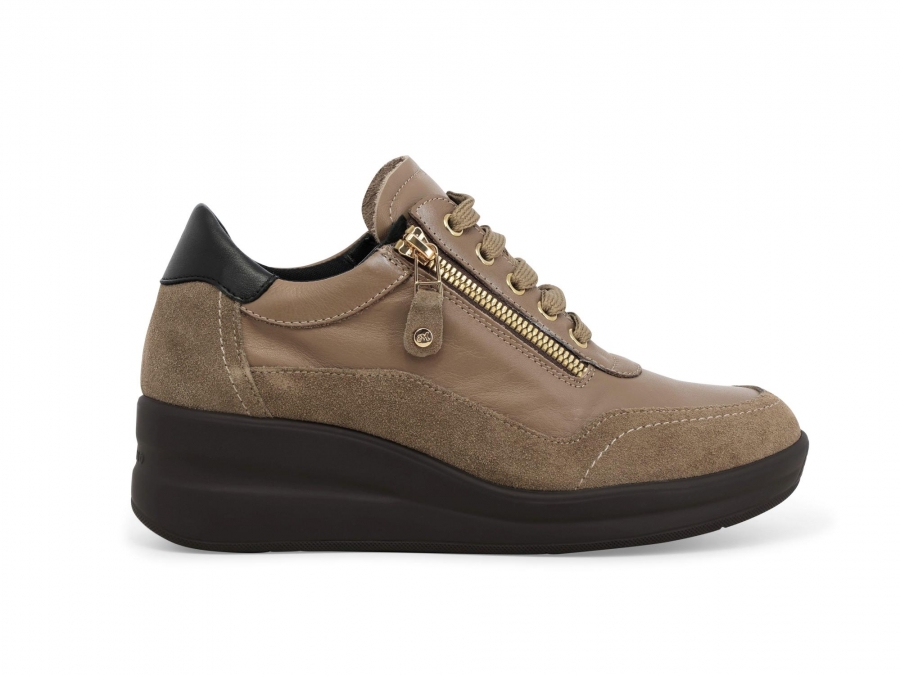Sneakers donna in pelle e camoscio beige r25655z