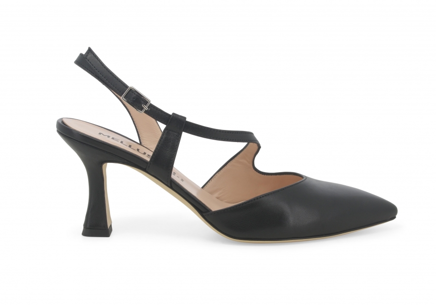 Décolleté donna slingback in pelle nero e1634zv