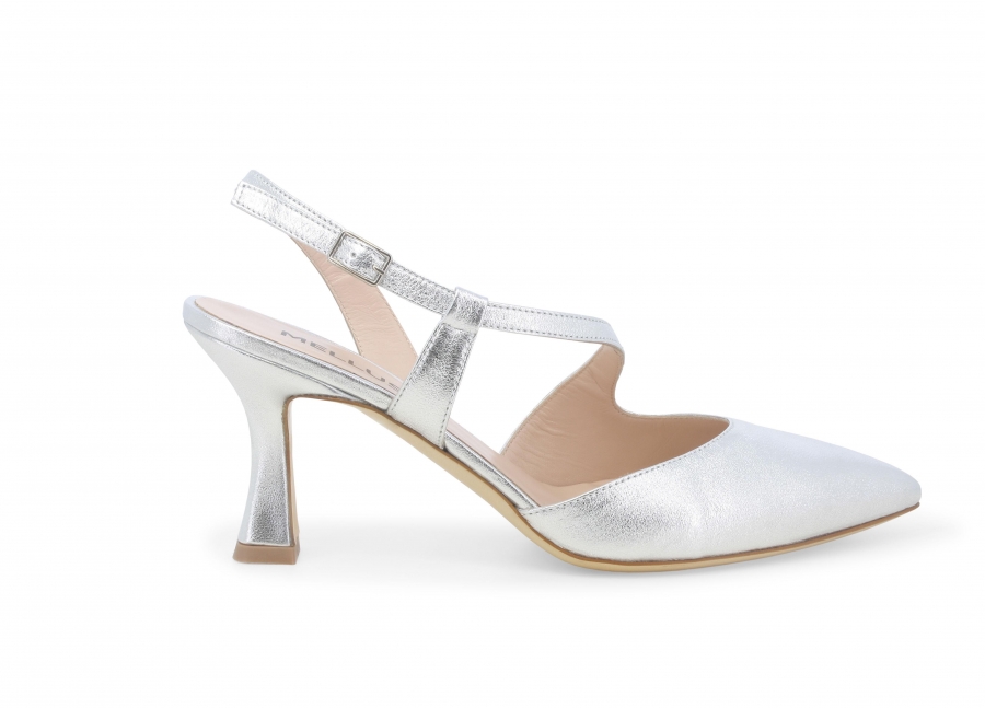 Décolleté donna slingback in pelle wash argento e1634zv