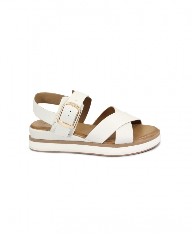 INUOVO 113117 crema bianco sandali donna zeppetta fibbia pelle
