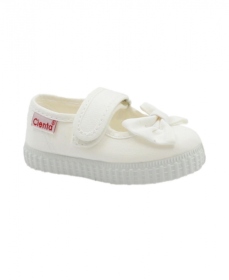 CIENTA 56060 bianco scarpe bambina ballerine strappo tessuto fiocco profumate