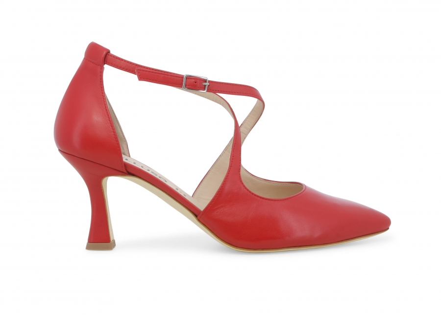 Décolleté donna cinturino incrociato in tessuto pelle rosso e1631zv