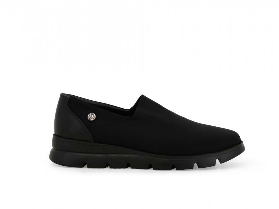 Mocassino comodo donna in tessuto elastico nero 055055