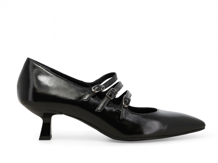 Décolleté donna in vernice comodo con cinturini nero e5201