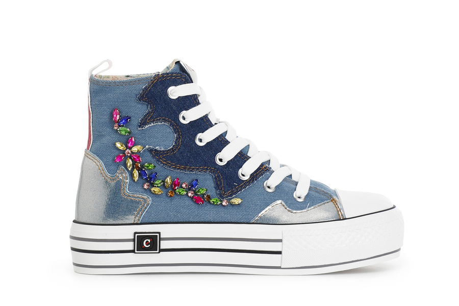 SNEAKERS MID IN TESSUTO CON STRASS