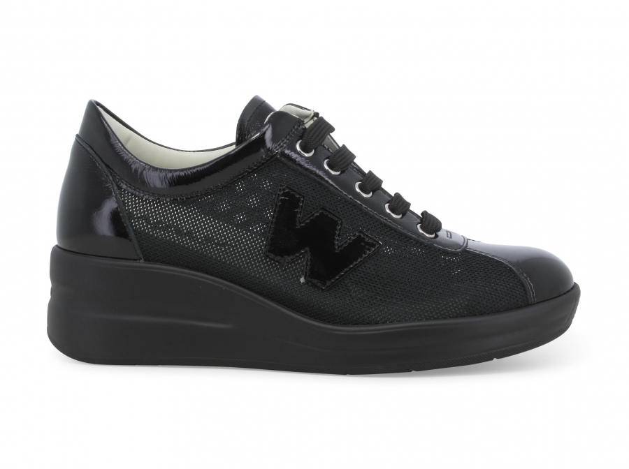 Sneakers donna in tessuto e vernice nero r20252z