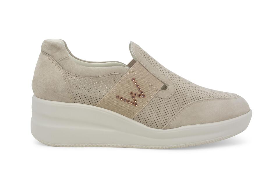 Sneakers donna in camoscio beige r20255