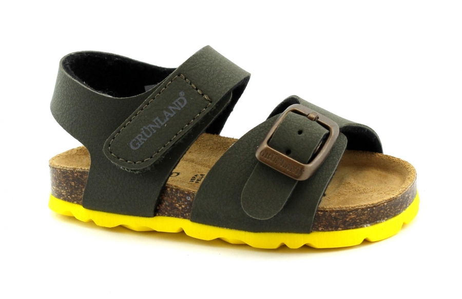 GRUNLAND ARIA SB0231 oliva giallo sandalo bambino strappo fibbia birk