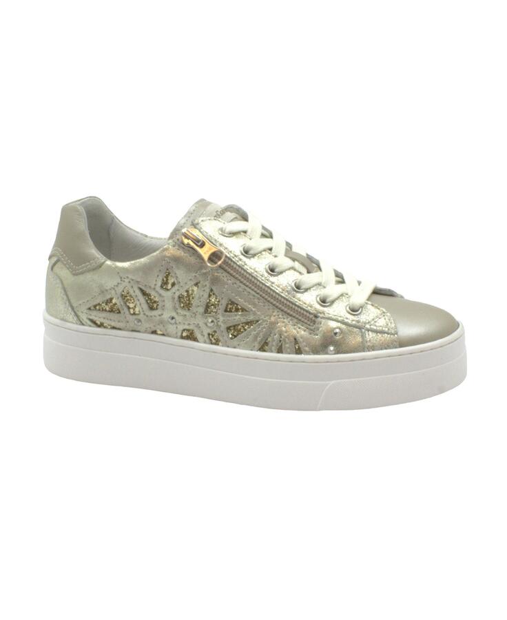 NERO GIARDINI E306512 bianco oro champagne scarpe donna sneakers zip lacci pelle platform