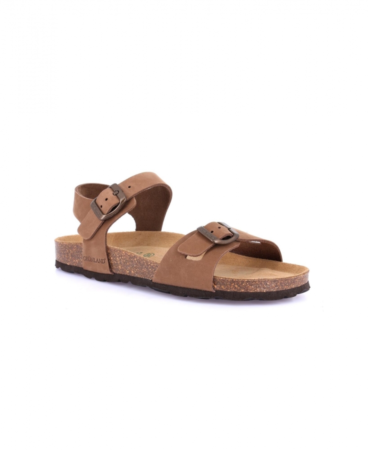 GRUNLAND SARA SB6371 marrone sandali donna pelle birk fibbie re-soft