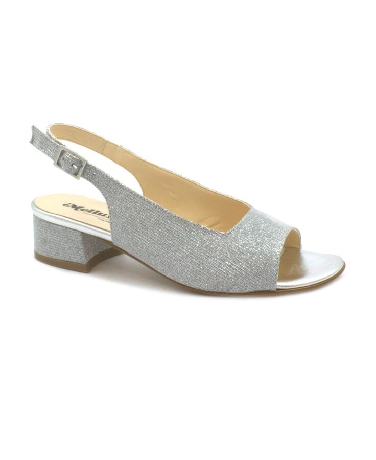 MELLUSO K35174 argento scarpe donna sandali tacco fibbia tessuto glitter