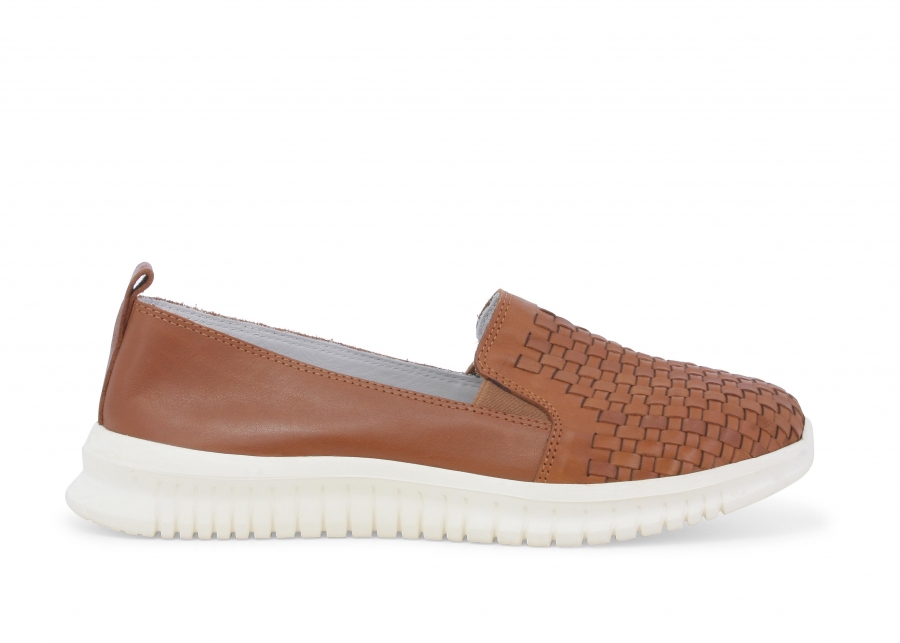 Mocassino donna in pelle intreccio cuoio 055043