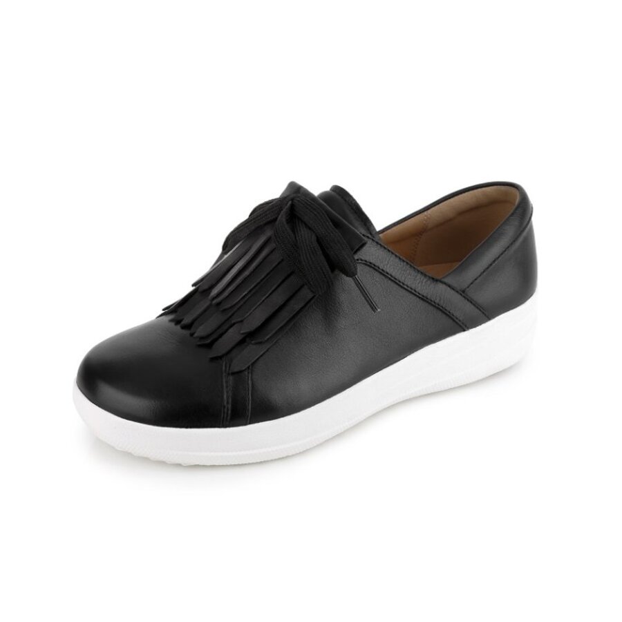 FitFlop F-SPORTY TM II LACE UP FRINGE SNEAKERS LEATHER BLACK (size: 37,5)
