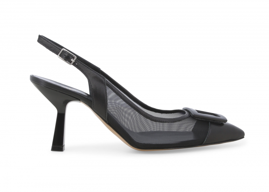 Décolleté slingback donna in pelle e nylon nero e1852