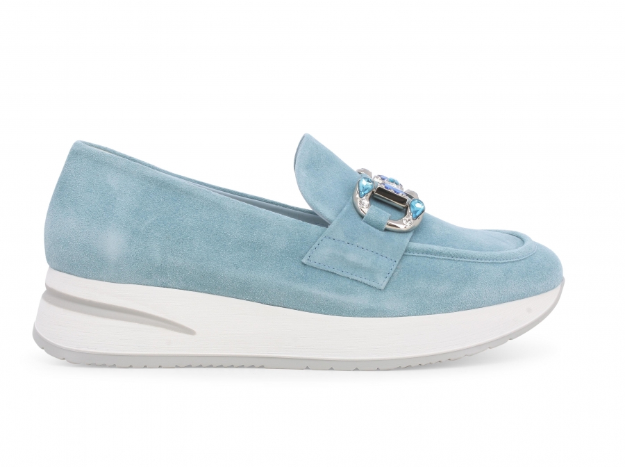 Sneakers mocassino donna in camoscio cielo r20084z