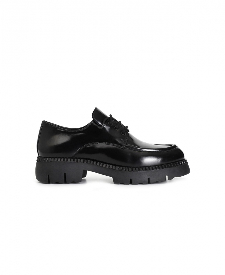 CAFè NOIR EB1065 nero scarpe donna derby pelle lacci carrarmato