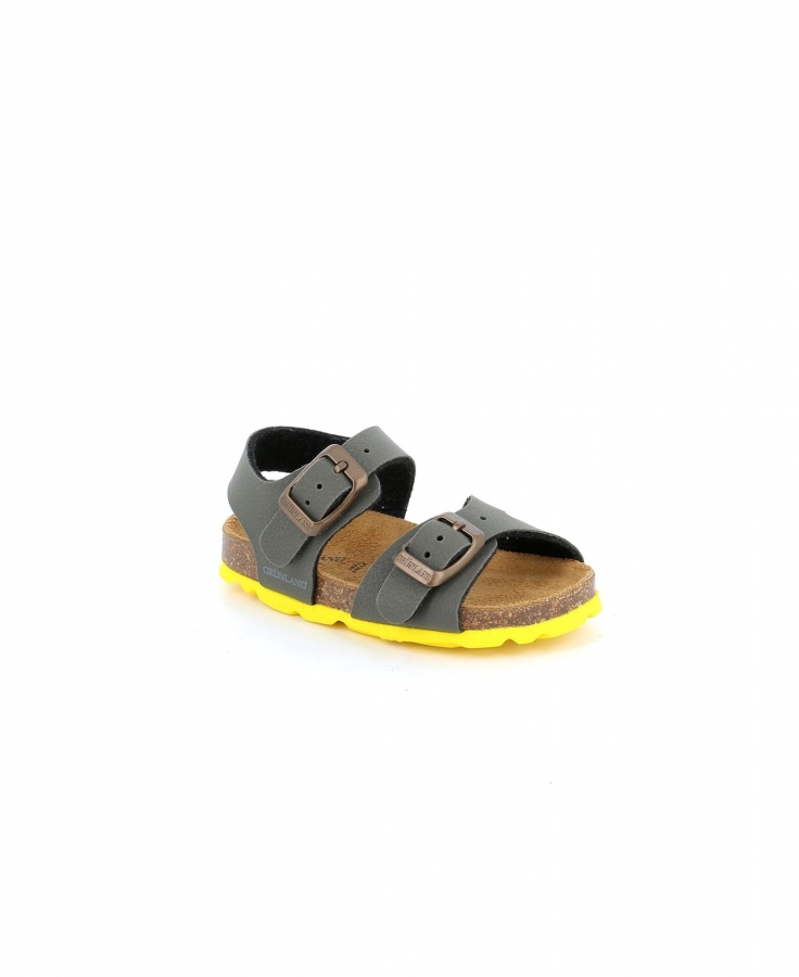GRUNLAND ARIA SB0025 oliva giallo scarpe sandalo bambino fibbie birk