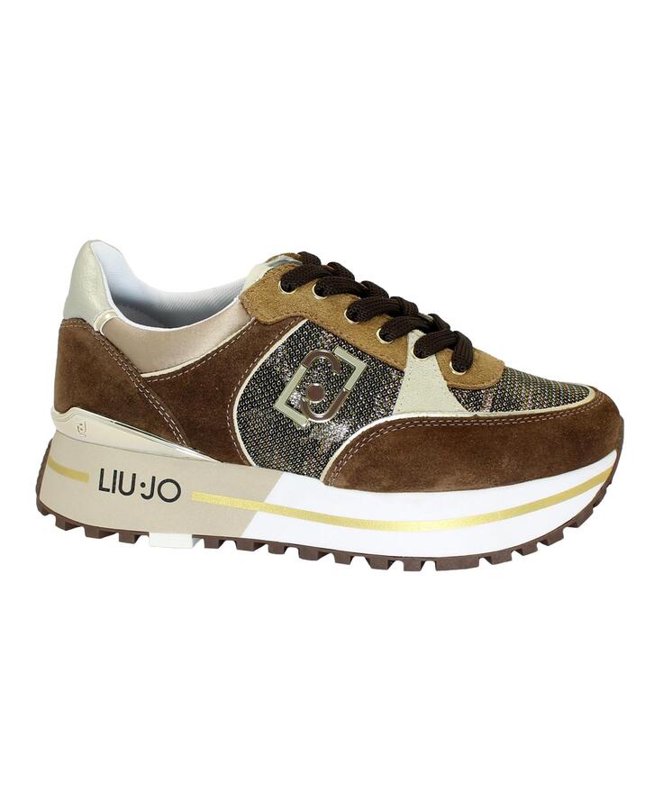 LIU JO MAXI WONDER 20 BF2097 brown suede scarpe donna sneakers platform lacci camoscio