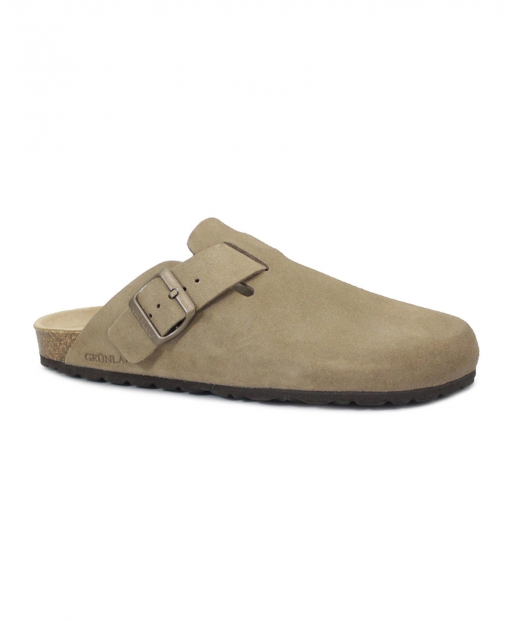 GRUNLAND ROBI CB1800 tortora ciabatte uomo punta chiusa pelle plantare fibbia
