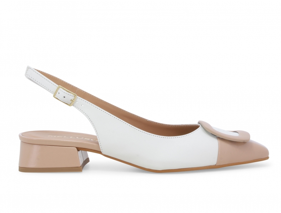 Décolleté donna slingback con cinturino in pelle bianco nude v701