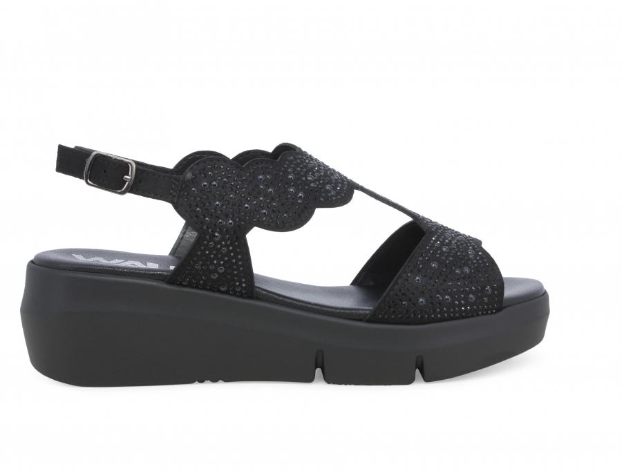 Sandalo donna comodo in camoscio nero r80440