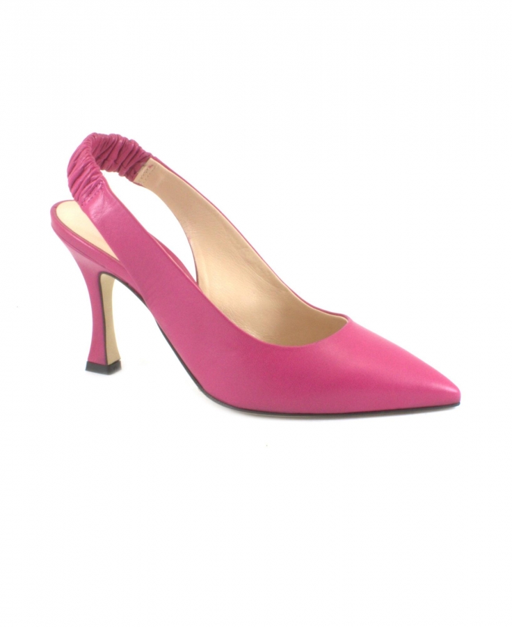 EVALUNA 1604 fuxia scarpe donna decolletè pelle tacco tallone aperto elastico