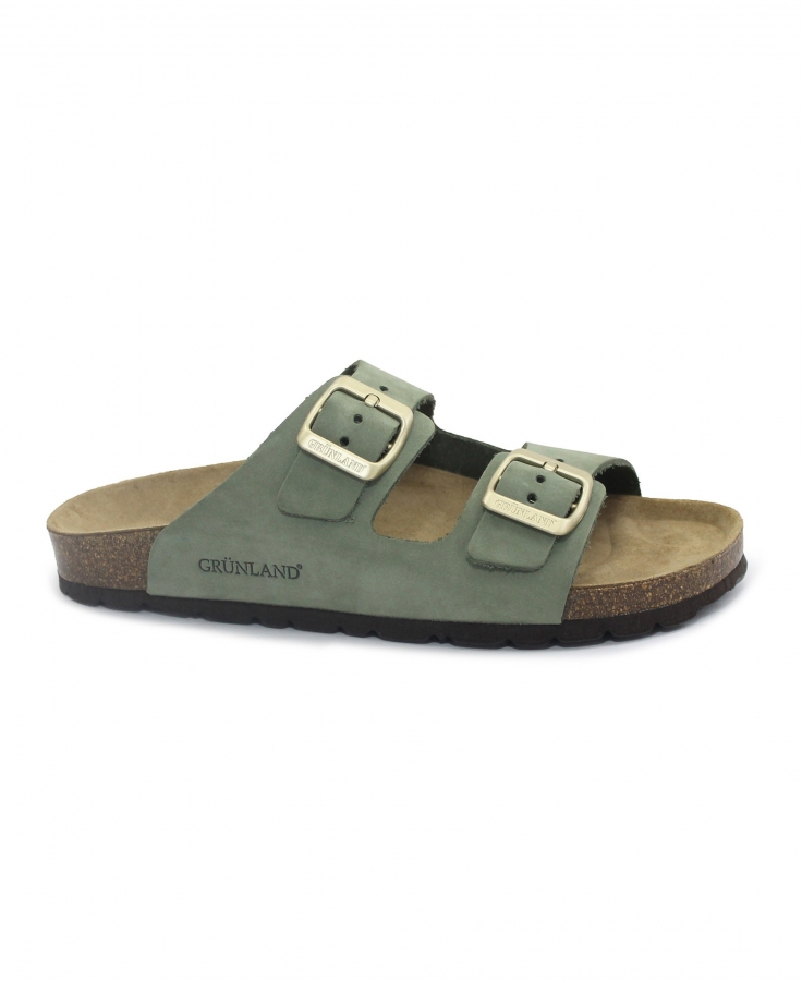 GRUNLAND SARA CB0003 salvia verde ciabatte donna birk fibbie pelle
