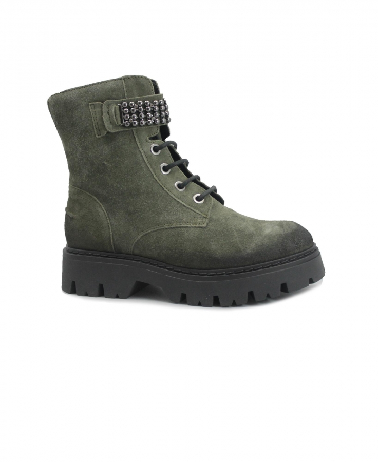 CAFè NOIR FC6004 bosco verde donna scarpe stivaletto anfibio zip beatles borchie
