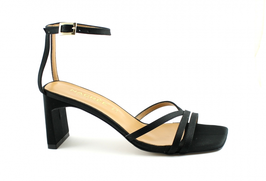 NACREE 395002 nero scarpe donna sandalo tacco cinturino tessuto raso