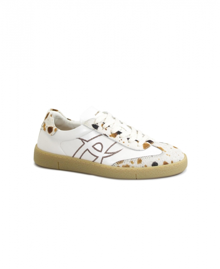 AMBITIOUS 14129-7437AM white cow bianco mucca cavallino scarpe donna sneakers lacci pelle