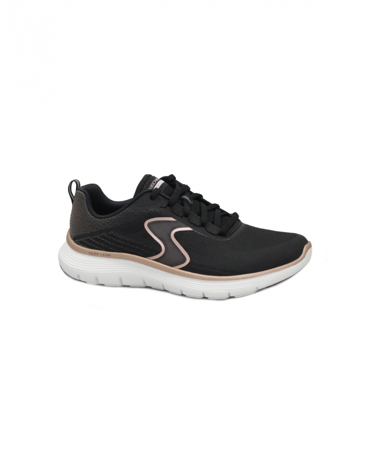 SKECHERS 150215 FLEX APPEAL 5.0 black rose gold scarpe donna lacci memory foam VEGAN