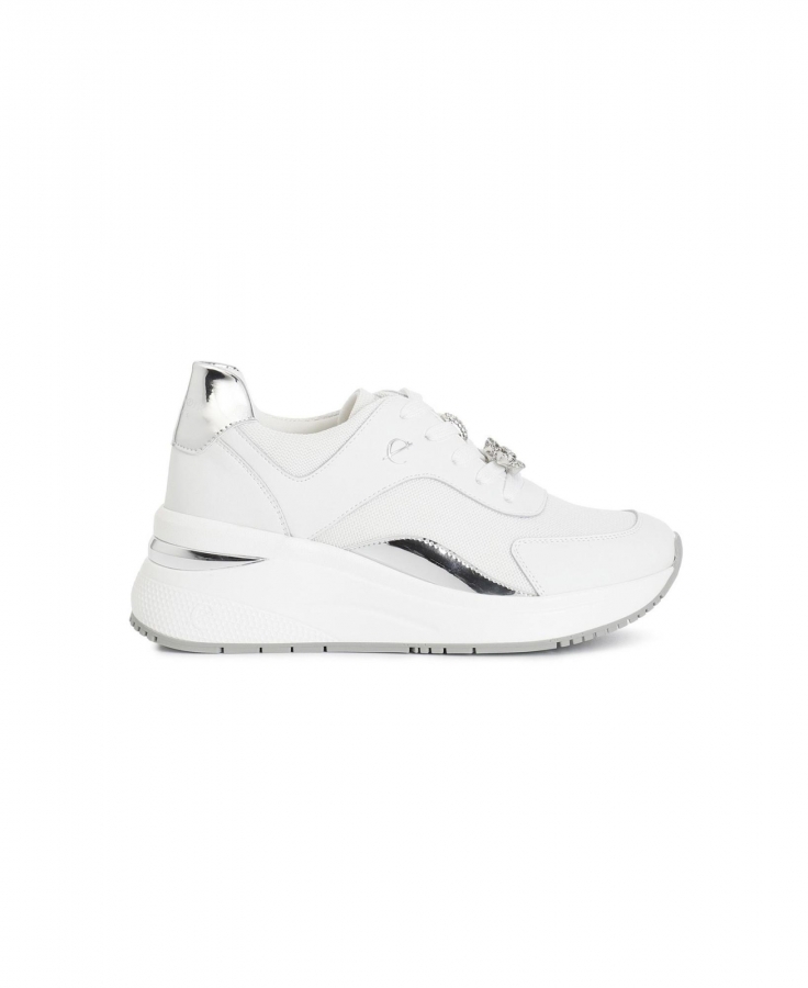 CAFè NOIR DN9500 bianco scarpe donna sneakers lacci gioiello zeppa