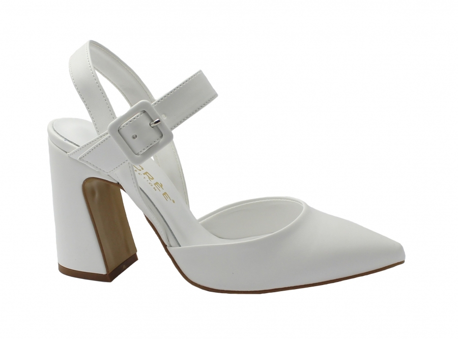NACREE 962G006 bianco scarpe donna decolleté tacco punta sposa cinturino tallone aperto