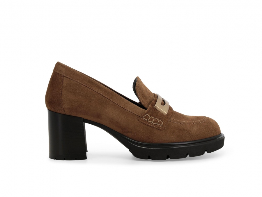 Mocassino donna in camoscio beige sigaro l5264