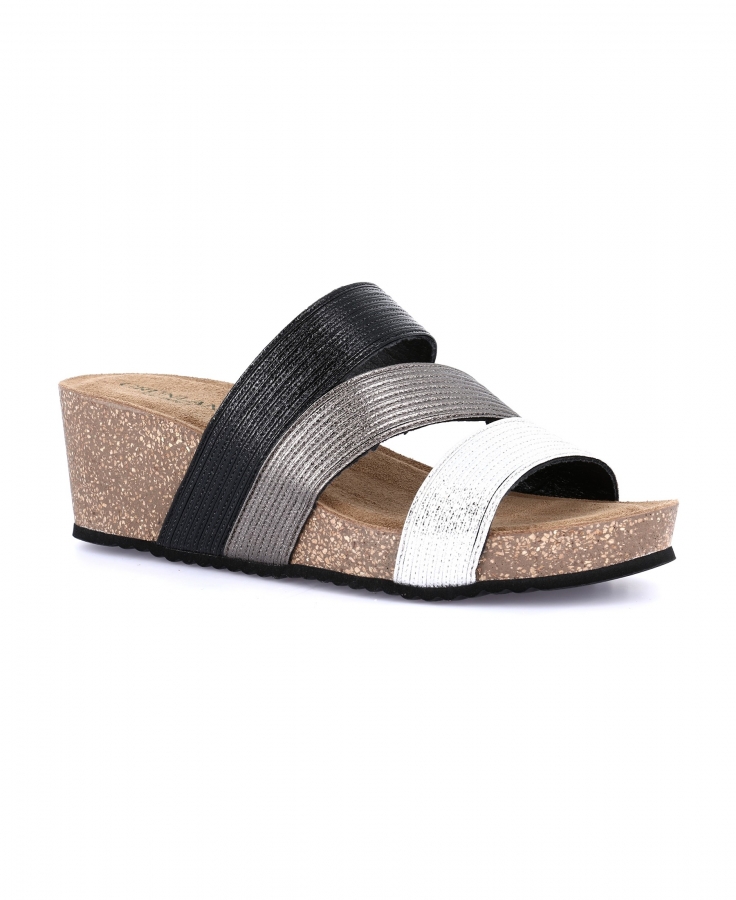 GRUNLAND ERSI CB2564 argento multi ciabatte donna zeppa fasce