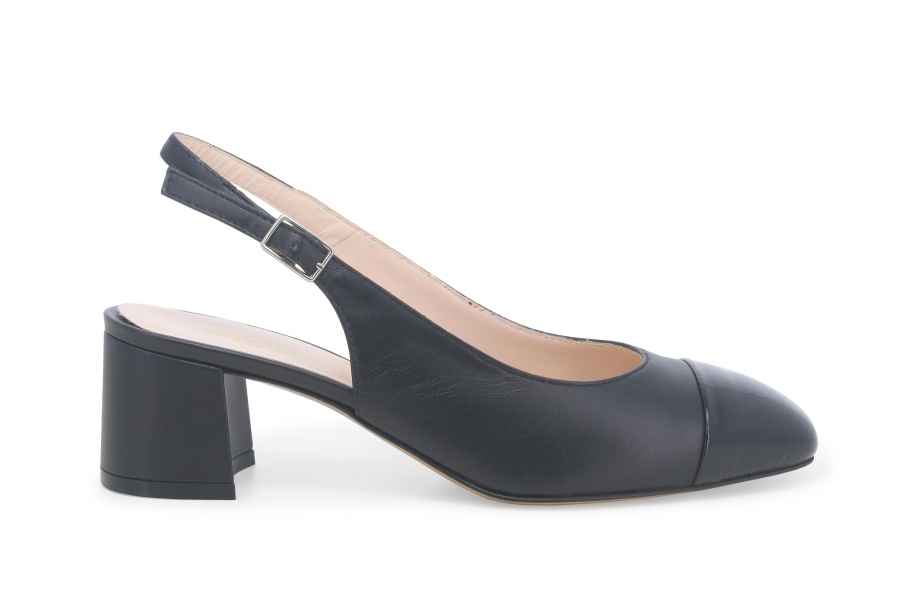 Décolleté slingback donna in pelle nero e1301z